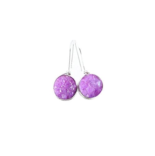 Genuine Pink Druzy Earrings Dangle Sterling Silver