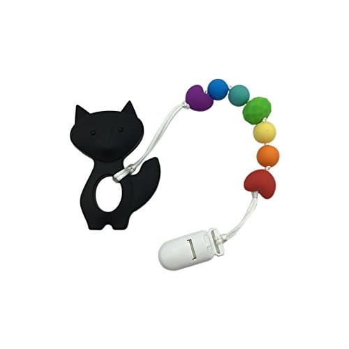 Fox Teether Of Silicone Teething Pacifier Clip - Silicone Universal Soother Clip - Baby and Mommy Beads Silicone Teething (Black)