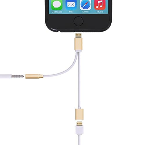 (Upgrade)2 in 1 headphone jack adapter support iOS 10.3, ALANNI Lightning to Charger and Lightning to 3.5mm Aux Earphones Cable for iPhone 7 / 7 Plus(gold)