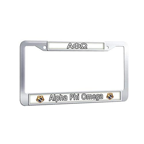 Alpha Phi Omega License Plate Frame Fraternity License Plate Cover, Stainless Steel Auto Car Tag Fluorescence License Tag Holder