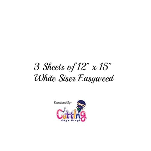 Cutting Edge Vinyl 12" x 15" 3 Sheets Siser EasyWeed T-Shirt Iron-on Heat Transfer Vinyl (White)