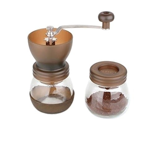 Narata Manual Ceramic Core Coffee Grinder with Extra Glass Sealed Cans & Hand Crank & Brush, Glass Body and Heavy Duty Steel Adjustable for Coarse to Fine Grind, Brown