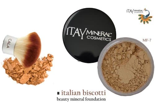 Bundle 2 Items: Itay Mineral Foundation Loose Powder 9gr Mf-7 - Italian Biscotti + Kabuki Brush + Aviva Pink Eco Nail File 7.0"
