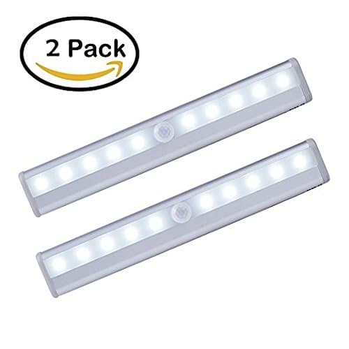 TFBOYS Night Light, Built-in Battery USB Rechargeable Wireless Motion Sensor Light with 10 LED Lights, Stick-on Magnetic Strip (2 Pack)