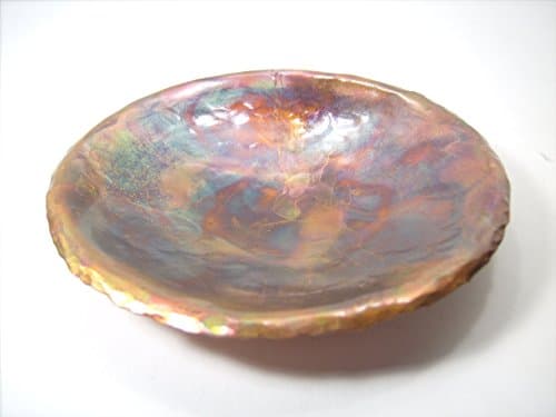 Small Copper Bowl Round Rainbow Colored Copper Bowl with Rolled Edge Blacksmith Made Home Kitchen Decor * Decorative Copper Bowl Dish Plate * Round Rolled Marbled Rainbow Copper Bowl
