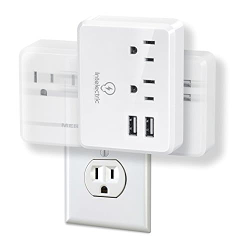 Intelectric Swivel & Slide, Constrained-Space SOLVING, Dual 2.1A USB Charging Hub, 2-Way Multi AC Outlet Adapter with Smart Charging Station, White