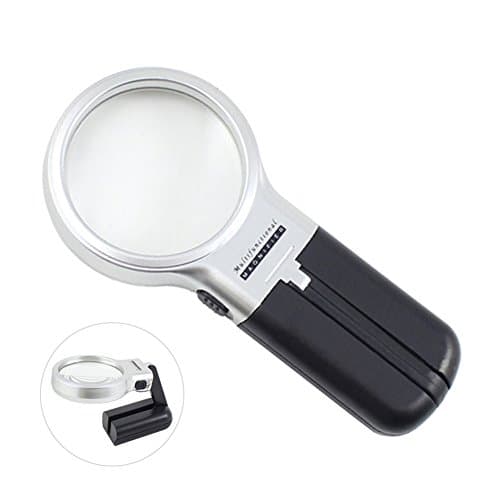 discoGoods 2-IN-1 Handheld and Desktop Foldable Magnifier LED Lighted 3X Illuminated Reading Magnifying Glass Lens Jewelry Loupe