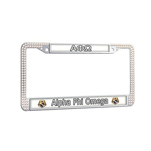 Alpha Phi Omega License Plate Frame Fraternity License Plate Cover, Colorful Diamond Auto Car Tag Polish Mirror License Tag Holder