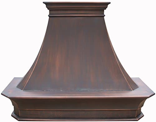 Handcrafted Copper Kitchen Range Hood with High CFM Hood Vent, Wall Mount Antique Copper Finish 30in x 36in Height