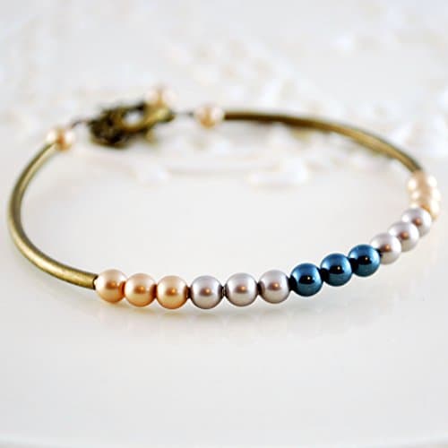 Bronze Bangle with Gold Swarovski Pearls