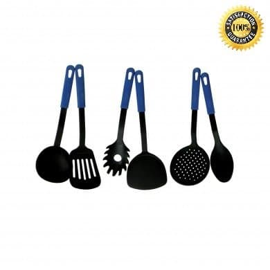 Premium Kitchen Utensils Non-stick Cooking Tools Set By 41As - Includes 6 Pieces - Soup Ladle, Skimmer, Slotted Spoon, Slotted Turner, Spoon, Pasta Fork - High Quality Kitchen Tool Set