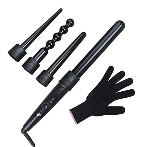 Culwad 4 in 1 Curling Wand Set with 4 Interchangeable Curling Iron Ceramic Barrels and a Heat Protective Glove
