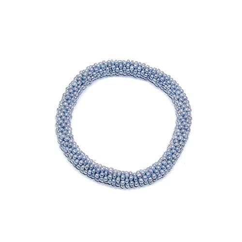 Roll On Hand Crocheted Glass Beaded - Seed Beads - Roll-on Bracelet in Lavender Blue