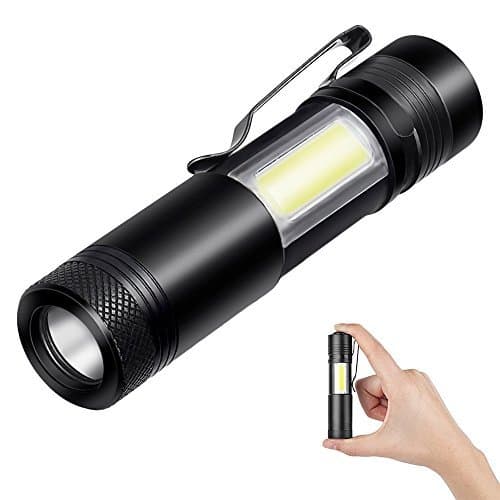 Portable Mini LED Flashlight Ultra Bright 500 Lumens Handheld Light, Waterproof Flashlight, CREE LED + COB LED Pocket Work Light 4 Modes, Aluminum Alloy (Black) for Camping, Hiking and Emergency Use