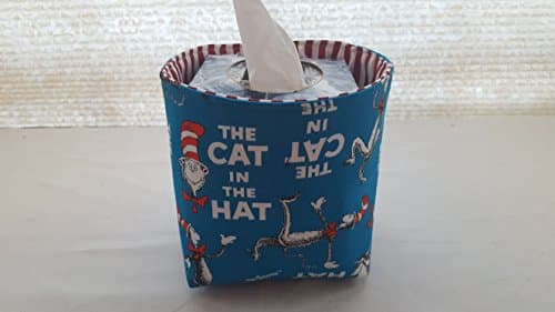 Mini Baskets Fabric Storage Organizer Bins - Dr Seuss Cat in the Hat Blue - Tissue Holder -