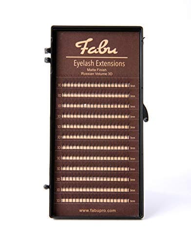 Fabu Eyelash Extensions Russian Volume Premade 3D Fans, Thickness/Diameter 0.07, D Curl, ONE LENGTH PER TRAY (9mm)