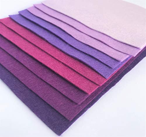 Purples - Wool Blend Felt - 10 Sheets - Assorted Purple Shades - 1mm Thick - Soft Craft Felt (9 inch / 22cm Squares)