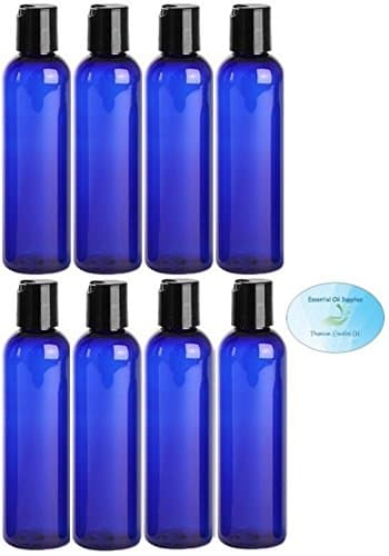 4 Ounce Blue PET BPA-Free Plastic Empty Refillable Cosmo Round Bottles With Disc Caps (Pack of 8)