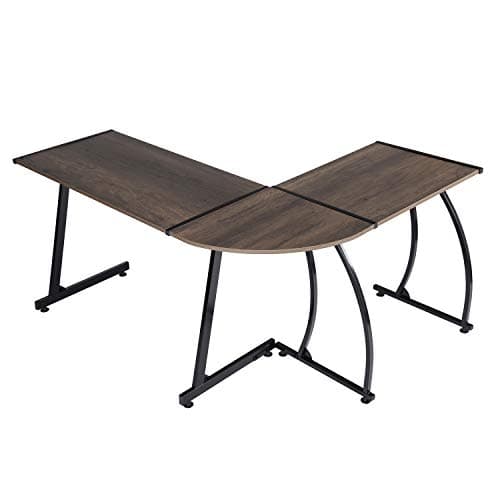 DORAFAIR Computer Office Desk L-Shaped Wood Corner Desk Computer Workstation Large Corner PC Table Gaming Desk Study Desk Home Office,Retro Wood Grain 147x112x75 cm