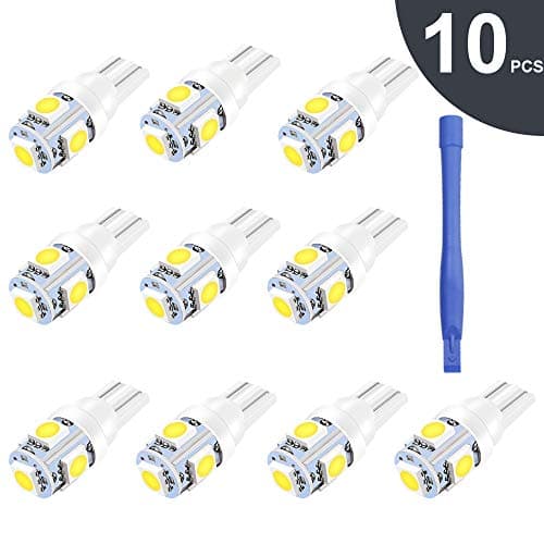 10-Pack Car White Replacement Light #: T10 194 W5W 168 2825 Bulbs 5050 5SMD LED Light, for Car Interior Dome Map Courtesy Lights, Exterior License Plate Lights Lamp 【Upgrade Version】