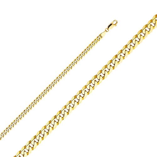 14k Yellow Gold Solid Men's 4.5mm Flat Cuban Bevellet Chain Necklace with Lobster Claw Clasp - 24"