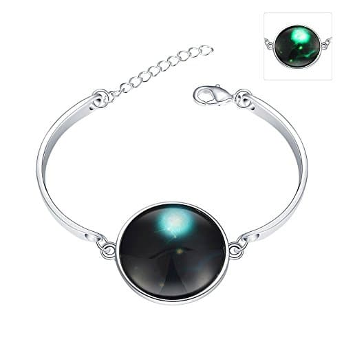 iCAREu Silver Plated Adjustable Bangle Bracelet with a Fluorescent Signs of The Zodiac Pendant, 8"(Taurus)