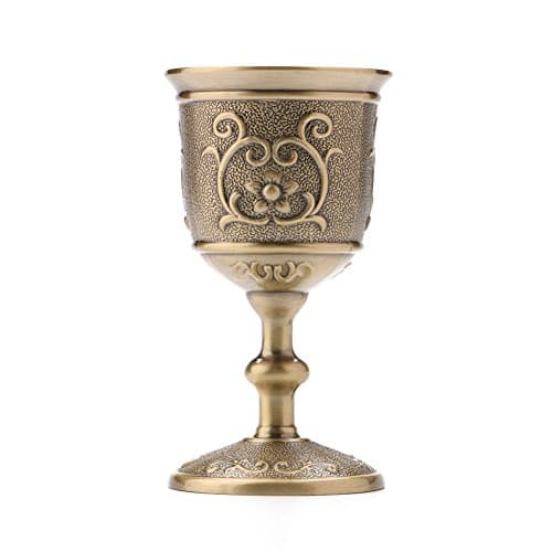 XHWine Vintage Hand-made Solid Copper 50ml Small Size Alcohol & Liquor & Whisky Glass Water Goblet Carving Pattern (Approx 1.7oz)