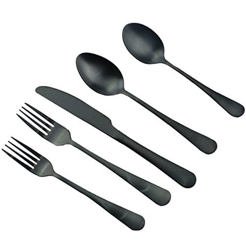 JANKNG 30-Piece 18/0 Stainless Steel Classical Flatware Set, Matte Black, Service for 6
