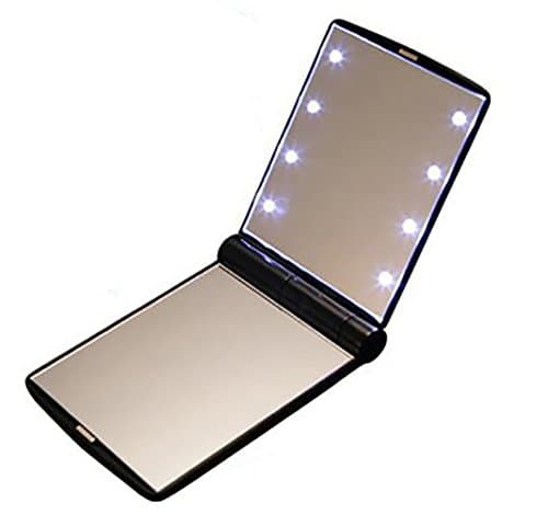 Led Lighted Compact Pocket Portable Folding Travel Makeup Mirror with 8 Bright LED Lights