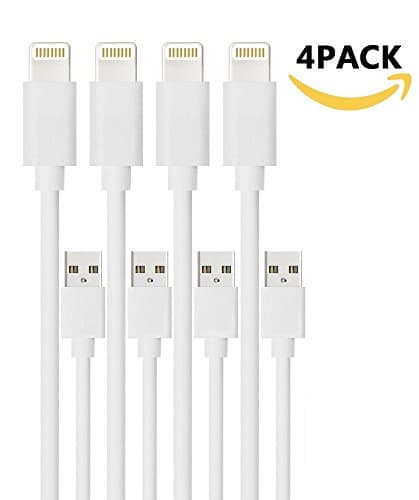 iPhone Cable, 4Pack 3FT Lightning Cable Cords Charger 8 Pin USB Sync & Charging Cords Compatible with iPhone 7/7 Plus/6s/6s Plus/6/6 Plus/5s/5c/5/SE, iPad/iPod (White)