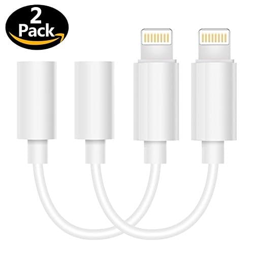Adapter ,(2 pack) Lampari lightning to 3.5mm headphone jack aux adapter for iPhone 7 / 7 Plus -(iOS 10.2 ,10.3) White