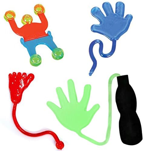 4 Piece Sticky Hands Toy Pack - 1 each: Original Hand, Glow in the Dark, Foot, Wall Climber