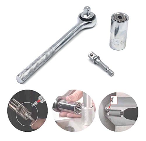 Skylly 7-19mm Gator Grip Universal Socket Set with Ratcheting Wrench Drill Adapter Tool
