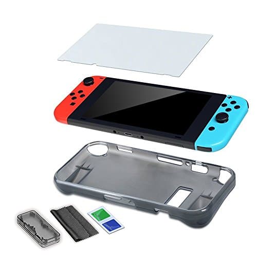 Protective Cover for Nintendo Switch Case, GamePal Soft TPU Clear Grip Cover with Shock-Absorption and Anti-Scratch Design, with Tempered Glass Screen Protector for Switch Console & Accessories