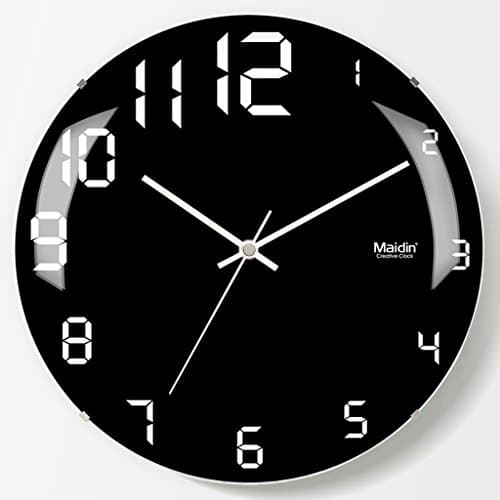 DORE HOME Restaurant Wall Clock, Round Frameless Glass Wall Clock, Cafe Silent Wall Clock, Suitable For Bedroom Book Room Office Living Room Black A+ (Color : A, Size : 28x28CM)