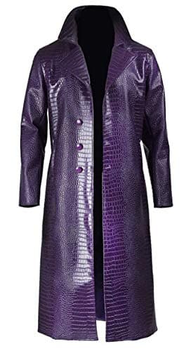 Purple Glossy Men’s Long Coat, Faux Leather, Artificially Textured As Crocodile Skin