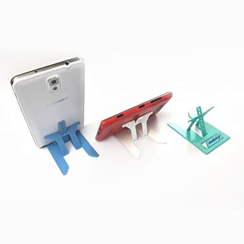 Universal foldable stand for phones, Kindle & mini tablets (Aqua) - credit card sized for pockets - works with iPhone, HTC, Samsung, Motorola, Google, Nokia and more
