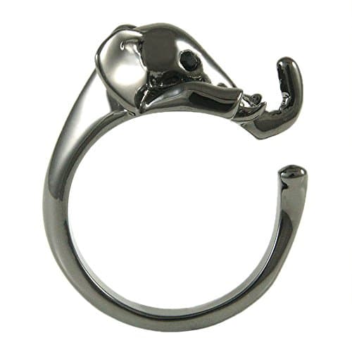 Ellenviva Elephant Adjustable Animal Wrap Ring Shiny Graphite Tone