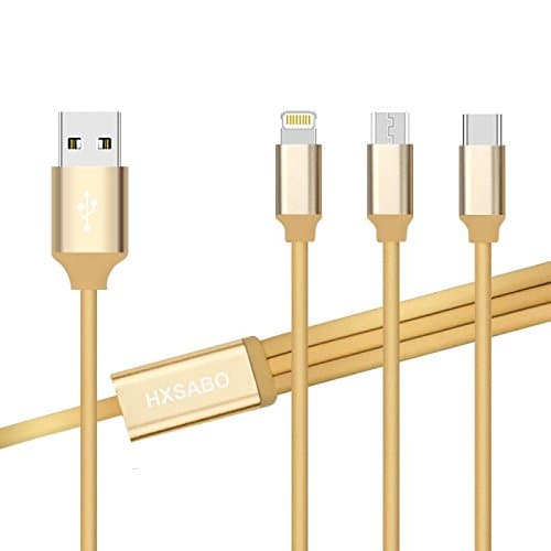 HXSABO Multi Charger 3in1 Multiple USB Charging Cables with Lightning/Micro /Type-C, Aluminium Alloy Charger Connector for Android Devices /iPad/iPhone 7/7Plus and mor