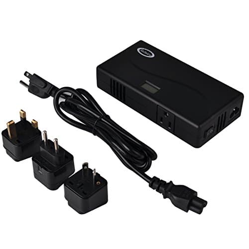 Selnice 200Watts Step Down Voltage Converter 220V to 110V International Travel Power Converter with Output Voltage LCD Display and 4-Port USB Charger UK AU EU US Adapter Plugs Black