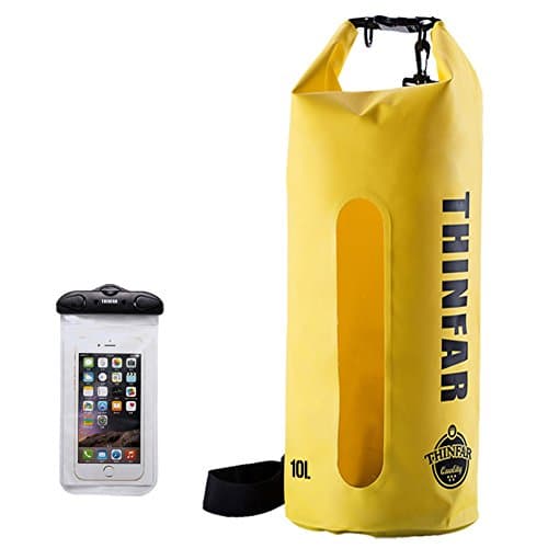 Ultralight Waterproof Dry Sack with Window-Durable Roll-top Closure Dry Bags along with Waterproof Touch Screen Friendly Phone Case for Rafting, Boating, Hiking, Camping,Swimming Yellow 10L