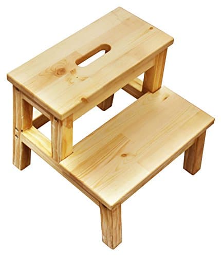 Chunmei Solid Wooden Two Step Stool for Toddler's Potty Training Toddler's Stool for Potty Training and Use in the Bathroom or Kitchen