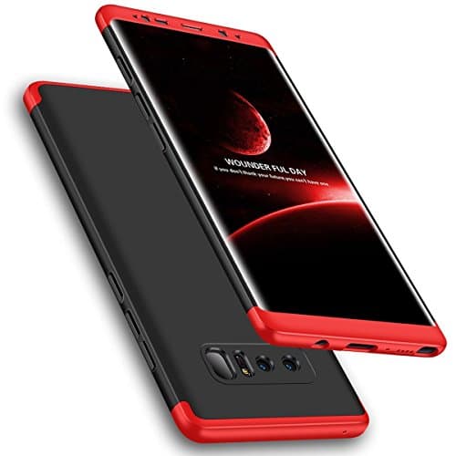 Galaxy Note 8 Case, Vercrown 3 in 1 Ultra Slim Hard PC Premium Case Hybrid Anti Fingerprint Scratches Soft Grip 360 Degree Full Body Protection Matte Surface Cover Case for Galaxy Note 8-Black+Red