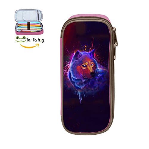 Custom Monster Wolf Pencil Case - Big Capacity Double Zipper Multifunctional Pink Stationery Bag For Girls Boys