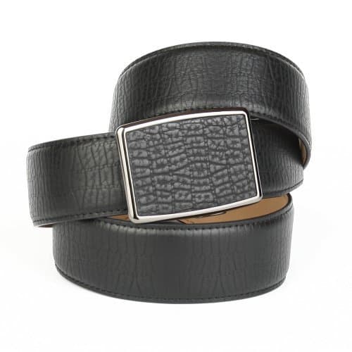 Leather Men`s Belt Black for Jeans 1,6" Width with Black Metallic Automatic Buckle 38-44"/38c10