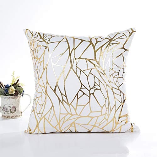 White Sofa Throw Pillow Covers 18 x 18 (45cm x 45cm) Gold Stamping Love Tree Geometric Square Decorative Super Soft Cushion Cover for Sofa Couch Patio (Irregular)