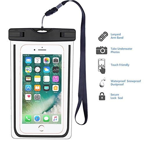 Universal Waterproof Case, Clear Floating Pouch Cell Phone Dry Bag with Sensitive Touch Screen & Lanyard for iphone 7 6S 6 Plus, 5S, SE, Samsung Galaxy S8 S7 S6 Edge, Note 5 4 3, HTC, LG, Sony (Black)