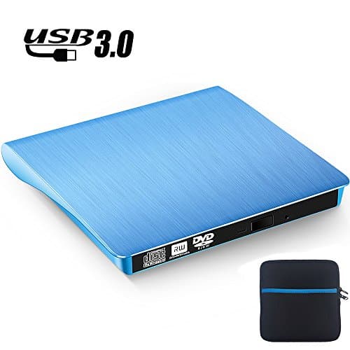 TOPCHU External DVD Drive USB 3.0 with Protective Storage Case, CD DVD-RW DVD ROM Drive DVD Burner Reader Writer Rewriter for Win10/Win8/Apple Macbook Pro Air iMAC Desktop Laptop Notebook Blue