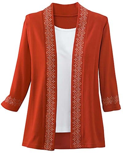 UltraSofts Embroidered Open-Front Cardigan
