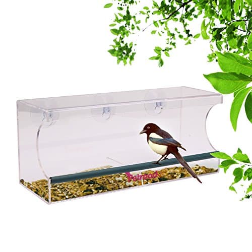 Petroad Window Bird Feeder, Installed by 3 Extra Strong Cups, Double Seed Tray, 100% See-Through Acrylic Material